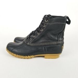 LL Bean Womens Black Leather Rubber Waterproof Duc